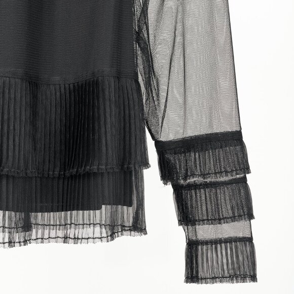 Twinset Black Pleated Flounce Tulle Blouse - Picture 6 of 12